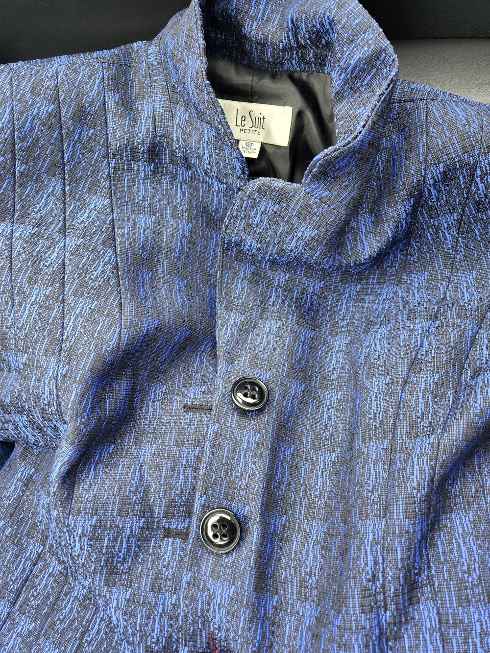 Le Suit Petite Blue Textured Stand-Collar Jacket